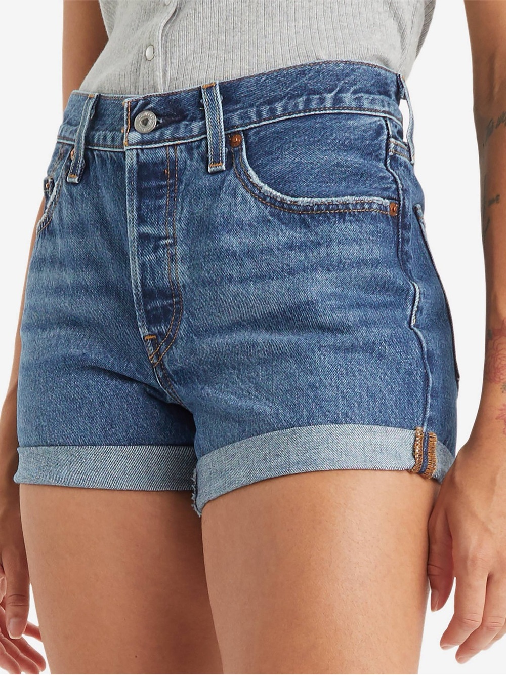 Levi's 501 Rolled-Hem Denim Shorts in Blue